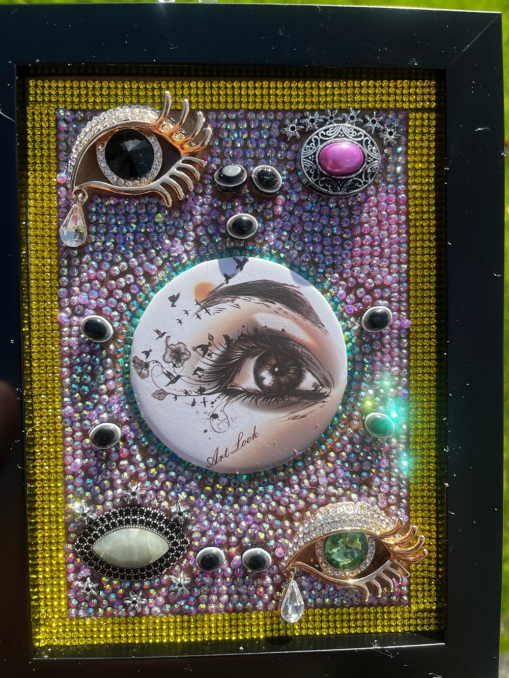 All Eyes On Me Hand Crafted Framed Eye Motif Mixed-Media Wall Art - Pink / Gold - Picture 3 of 9